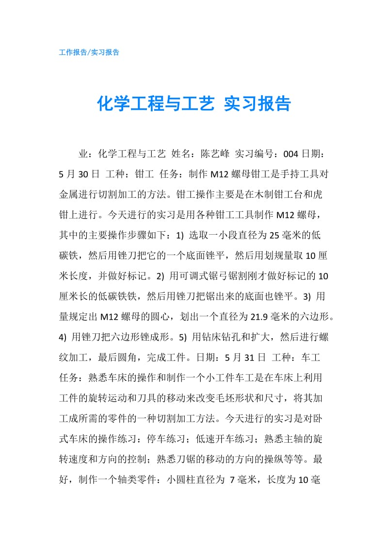 化学工程与工艺 实习报告.doc_第1页