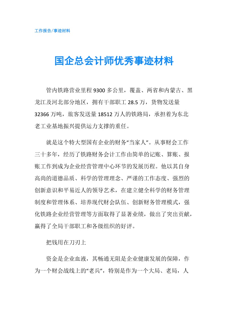 国企总会计师优秀事迹材料.doc_第1页