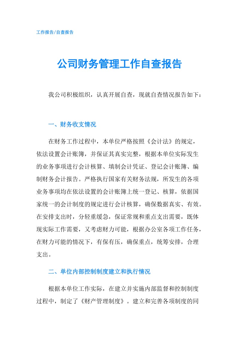 公司财务管理工作自查报告.doc_第1页