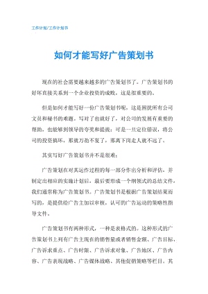 如何才能寫好廣告策劃書.doc