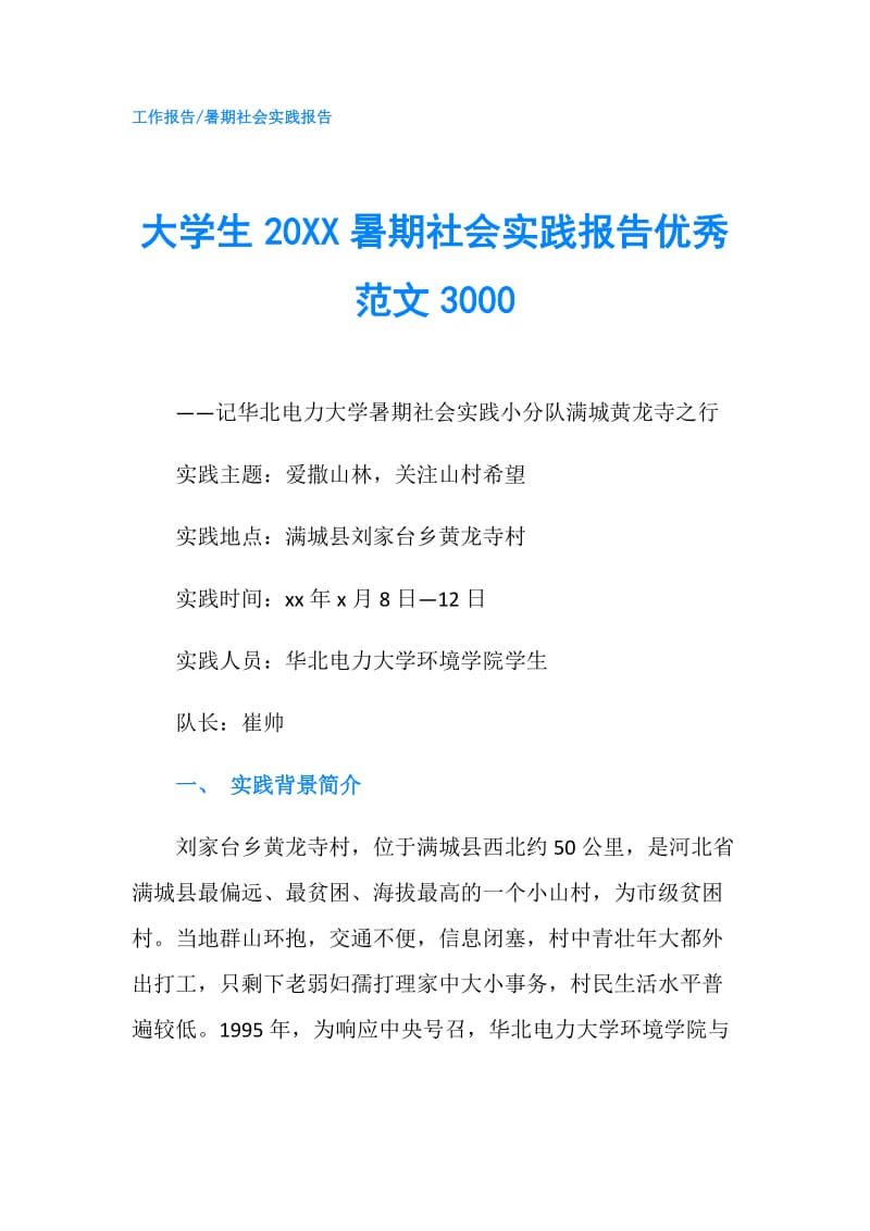 大学生20XX暑期社会实践报告优秀范文3000.doc_第1页