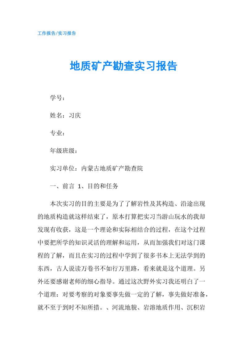 地质矿产勘查实习报告.doc_第1页