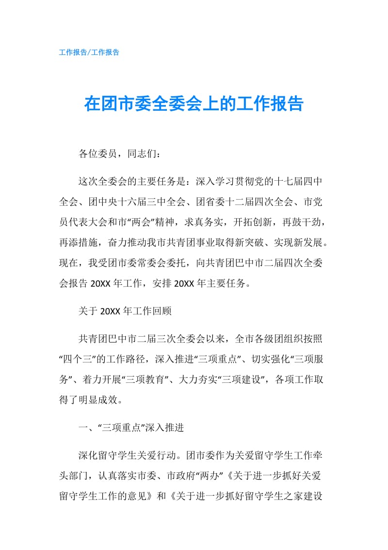 在团市委全委会上的工作报告.doc_第1页