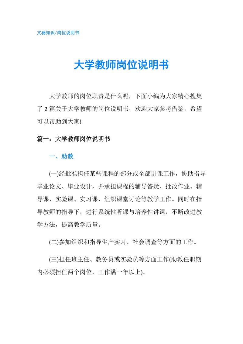 大学教师岗位说明书.doc_第1页