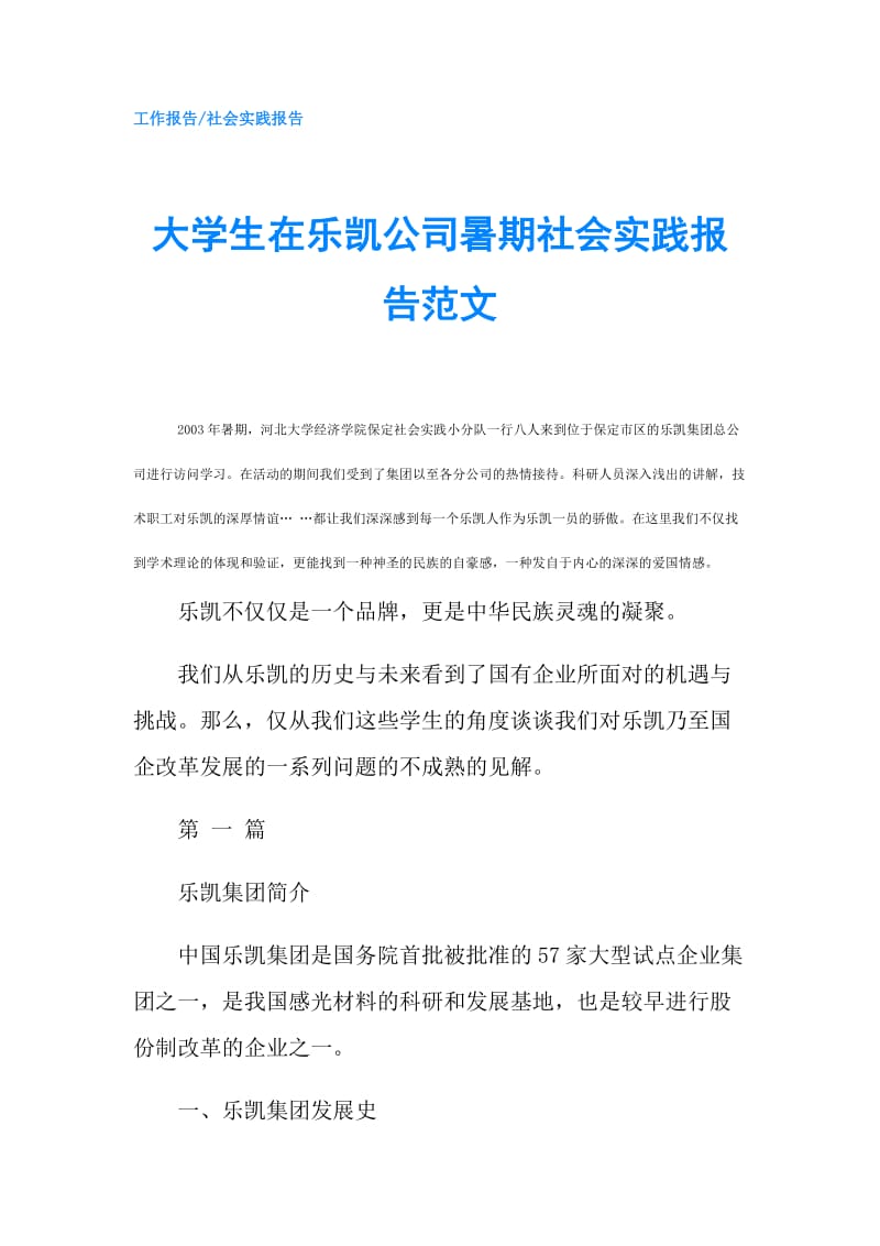 大学生在乐凯公司暑期社会实践报告范文.doc_第1页