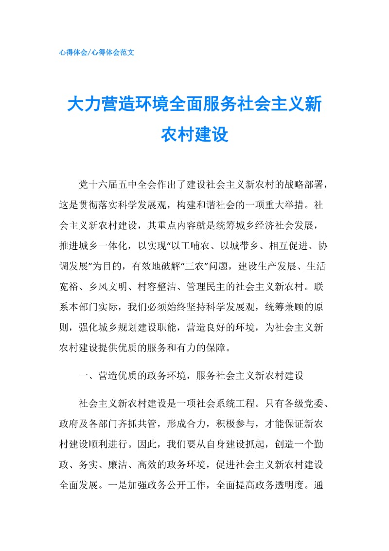 大力营造环境全面服务社会主义新农村建设.doc_第1页