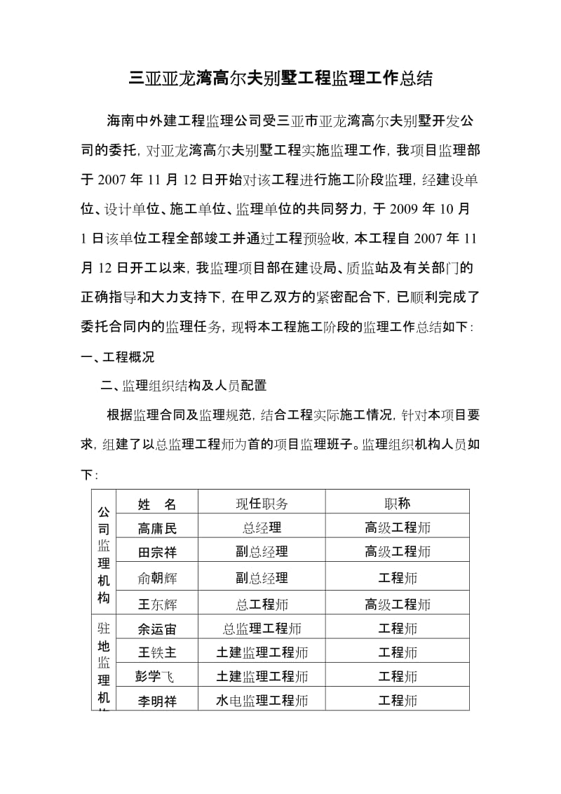 三亚亚龙湾高尔夫别墅工程监理工作总结.doc_第1页