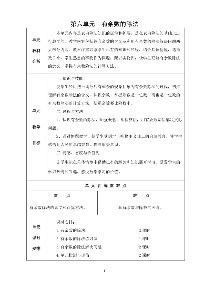 新人教版二年级数学下册有余数的除法教案.doc_第1页