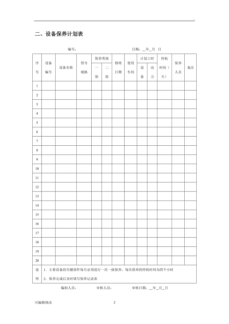 设备维护保养管理表格(精).doc_第2页