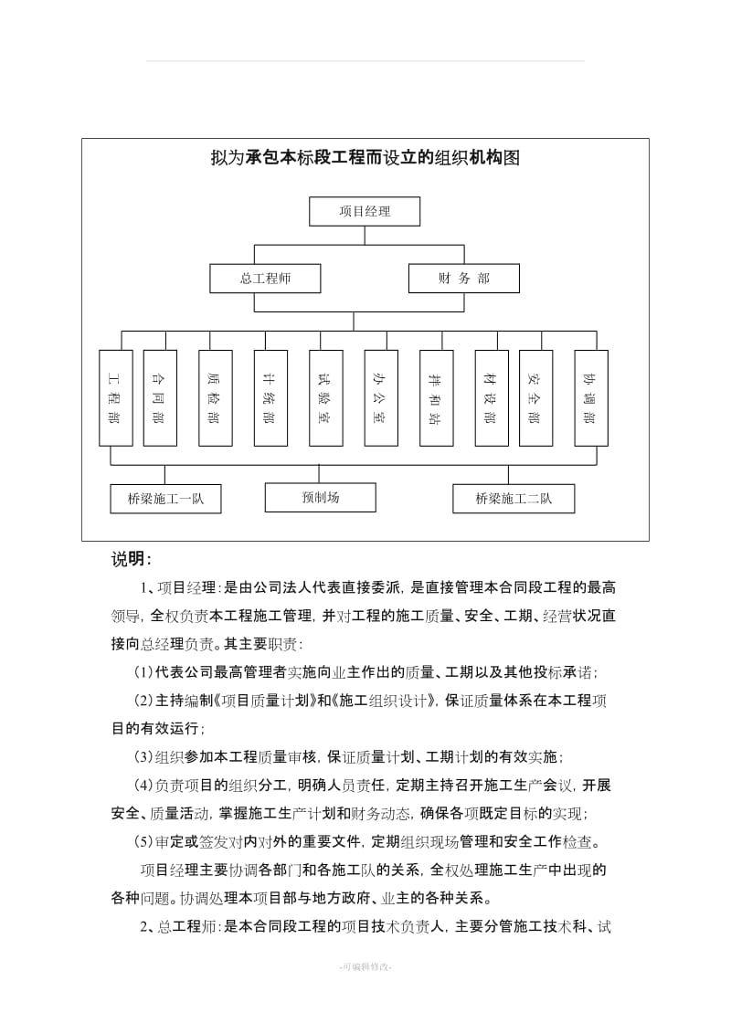 承包本标段工程而设立的组织机构图及说明.doc_第1页