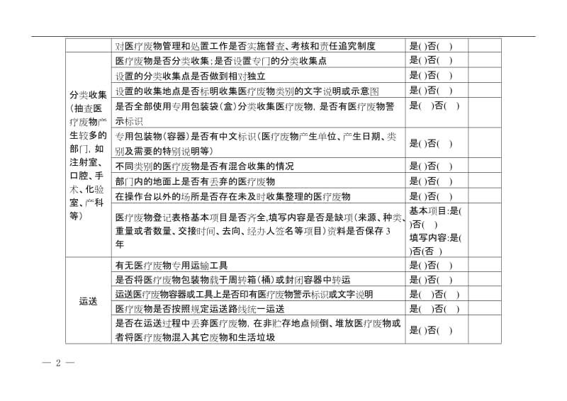 环保院内医疗废物污水处置监督检查表.doc_第2页