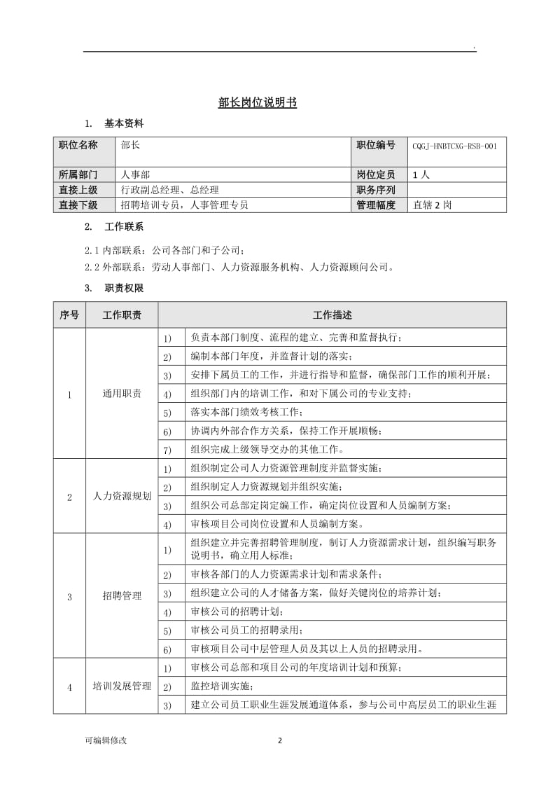 人事部岗位编制及岗位职责.doc_第2页