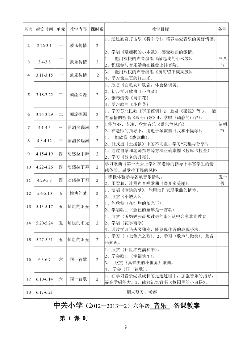 苏教版六年级音乐下册计划教案.doc_第2页