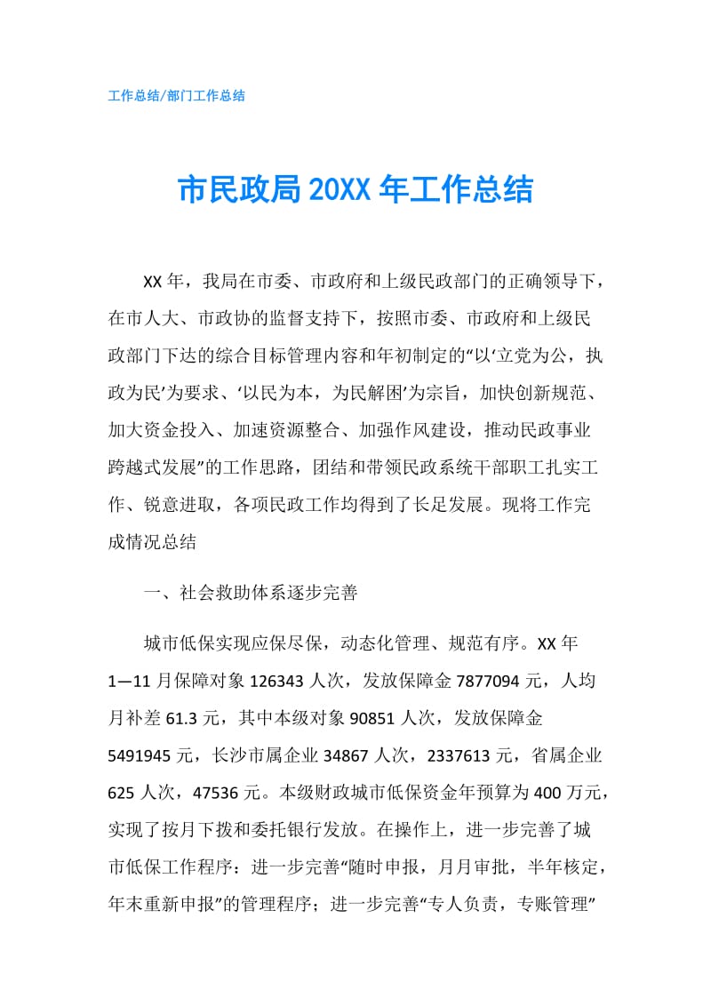 市民政局20XX年工作总结.doc_第1页