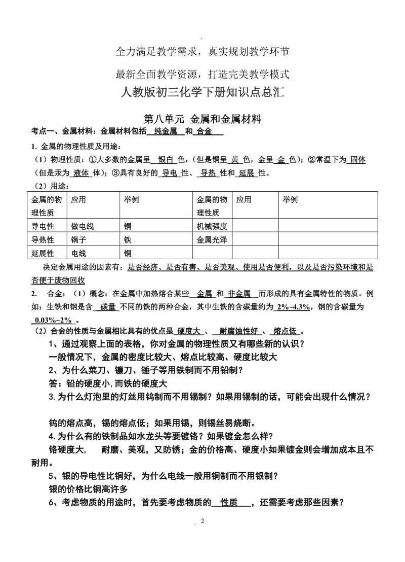 人教版初中化学本基本知识点汇总下册.doc_第2页