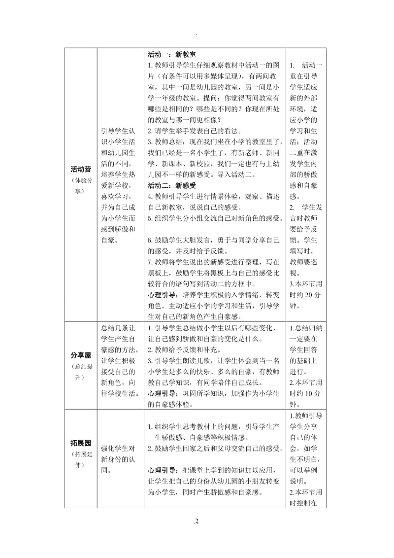 鄂教版一年级心理健康全册教案.doc_第2页