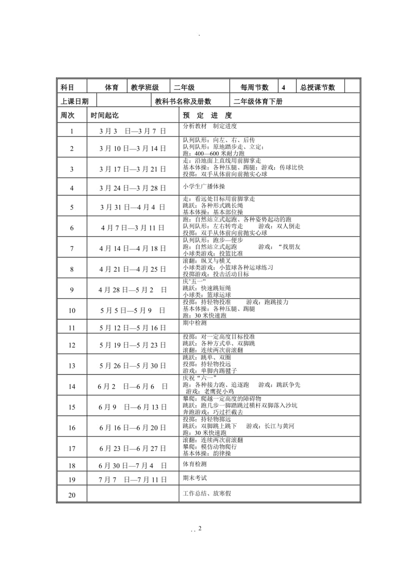 小学二年级体育下册教案.doc_第2页