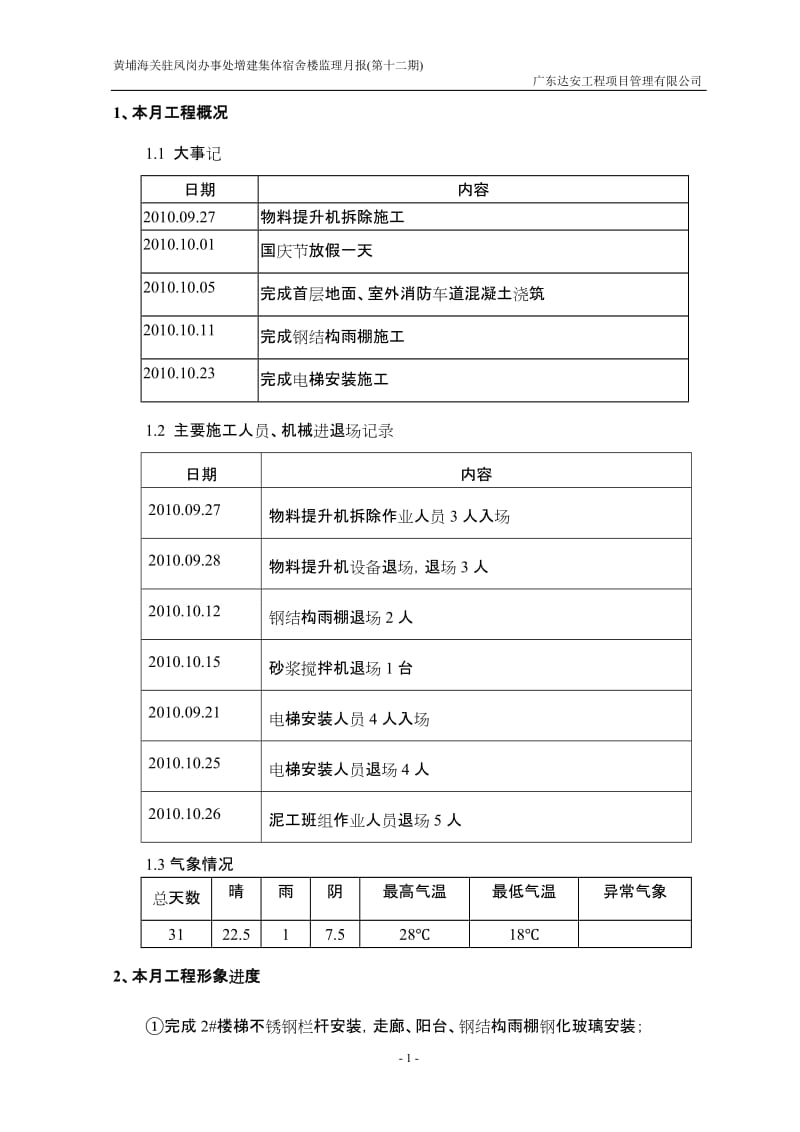 黄埔海关驻凤岗办事处增建集体宿舍楼监理月报.doc_第2页