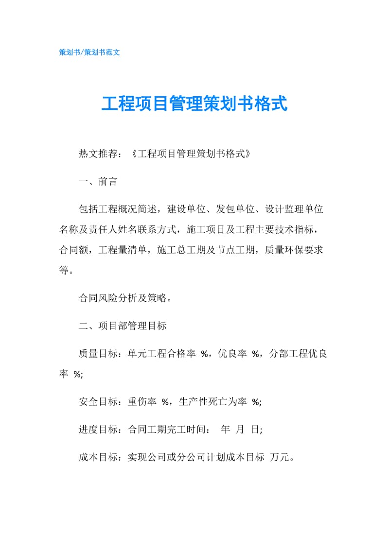 工程项目管理策划书格式.doc_第1页