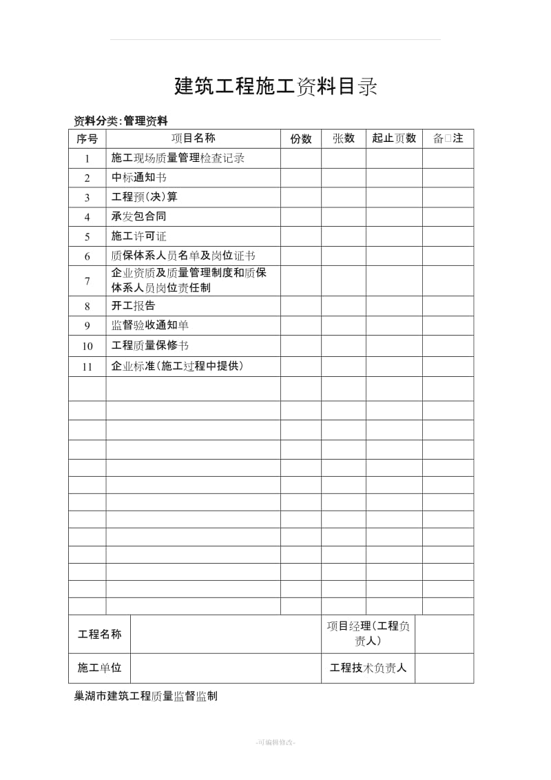 建筑工程施工资料目录.doc_第1页