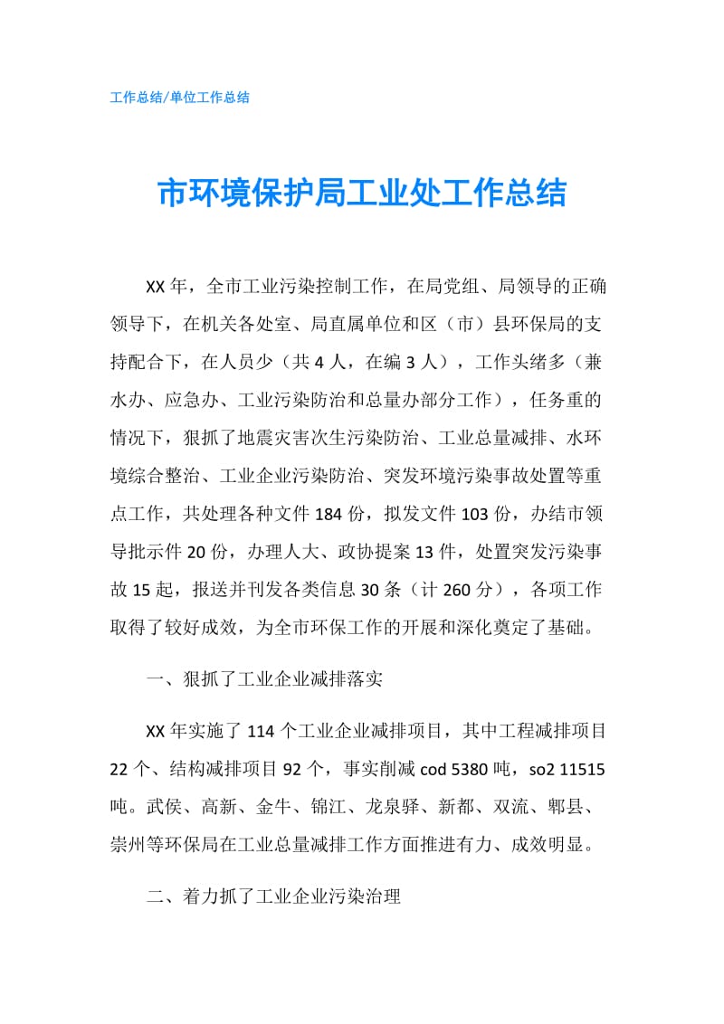 市环境保护局工业处工作总结.doc_第1页