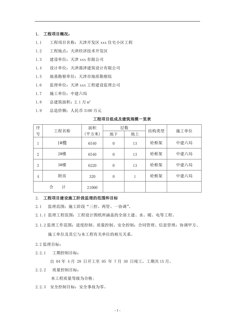 某开发区住宅小区工程监理规划.doc_第1页