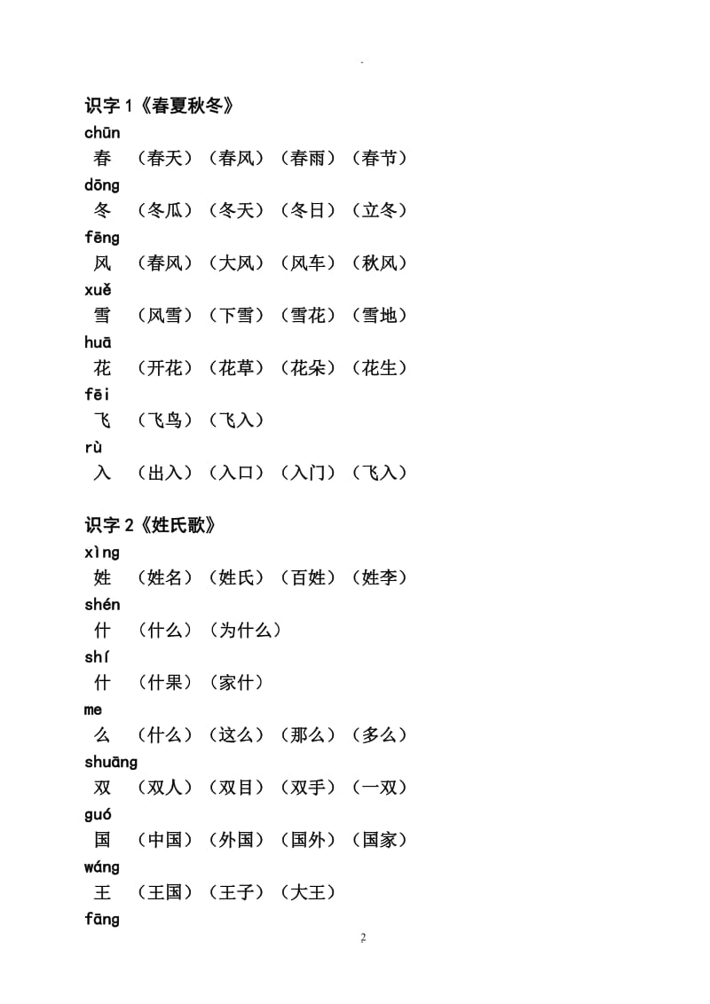 人教版小学一年级语文下册生字组词.doc_第2页