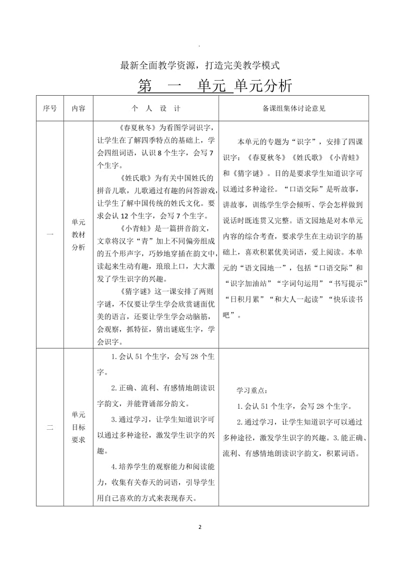 部编版一年级语文下册一单元互动式教学设计表格式.doc_第2页