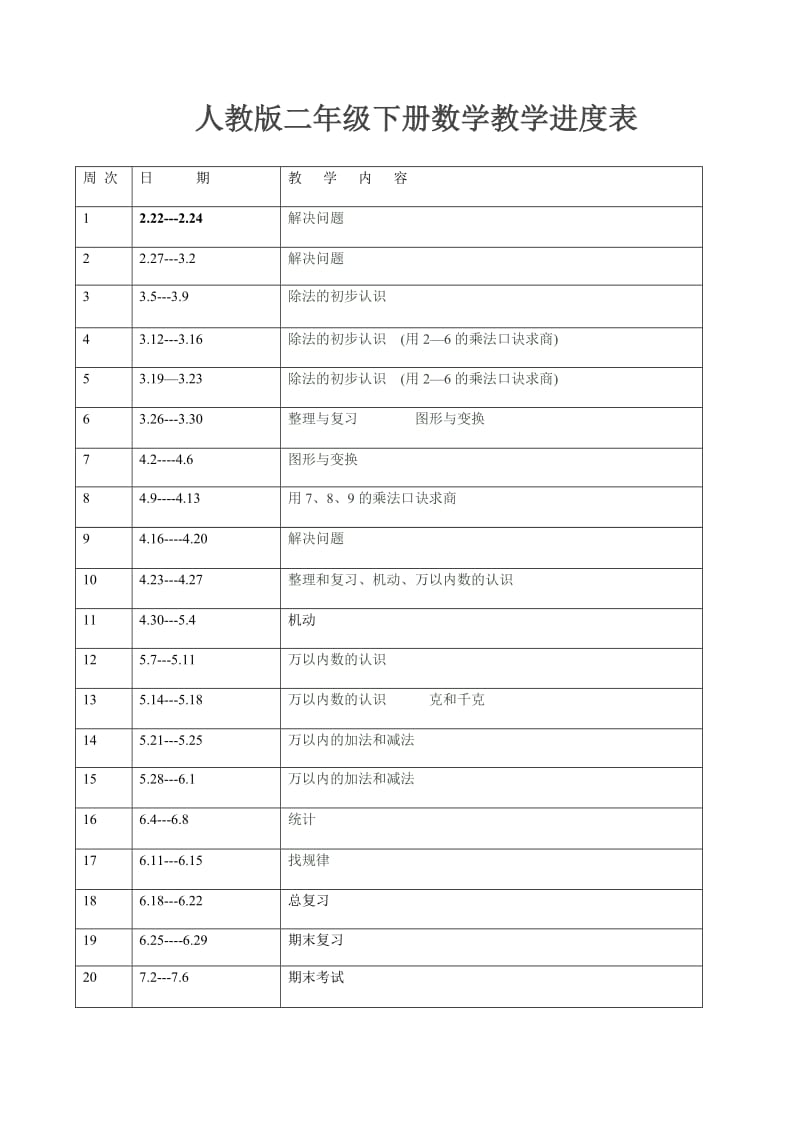 人教版二年级下册语文教学进度表.doc_第2页