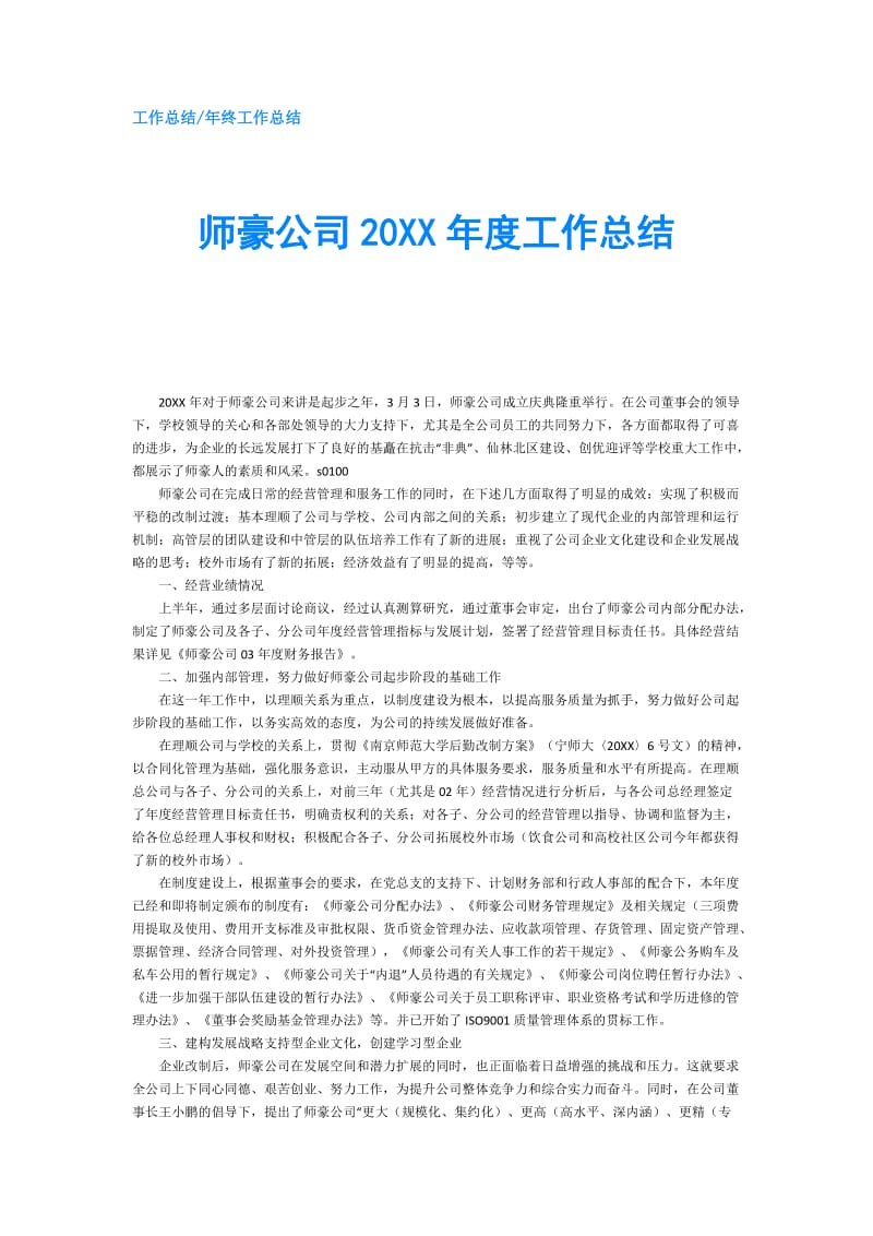 师豪公司20XX年度工作总结.doc_第1页