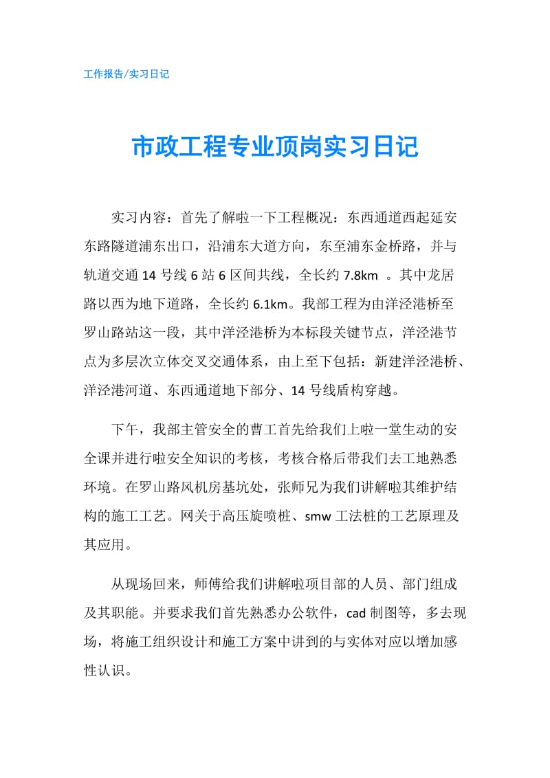 市政工程专业顶岗实习日记.doc_第1页