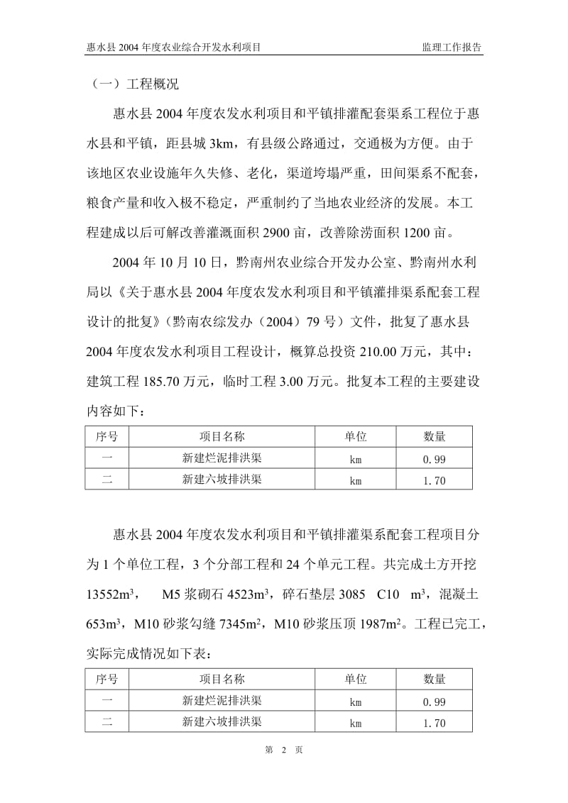 惠水县2004年度农业综合开发水利项目监理工作报告.doc_第2页