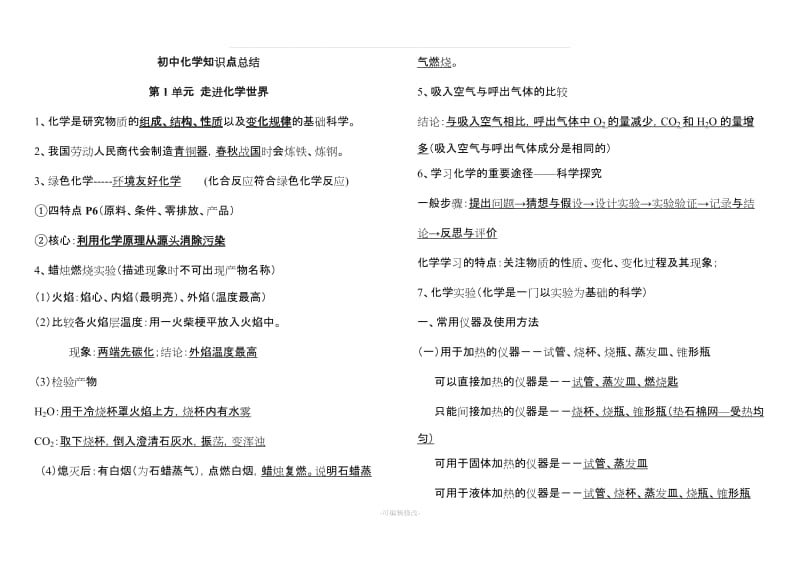 初中化学知识点总结按章节复习完整版打印版.doc_第1页