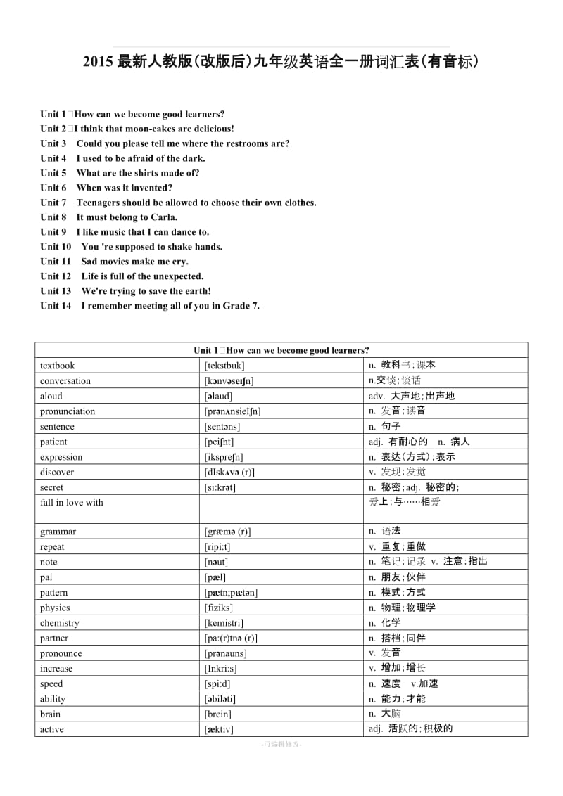 学度最新人教版九级英语全一册词汇表(有音标)[].doc_第1页