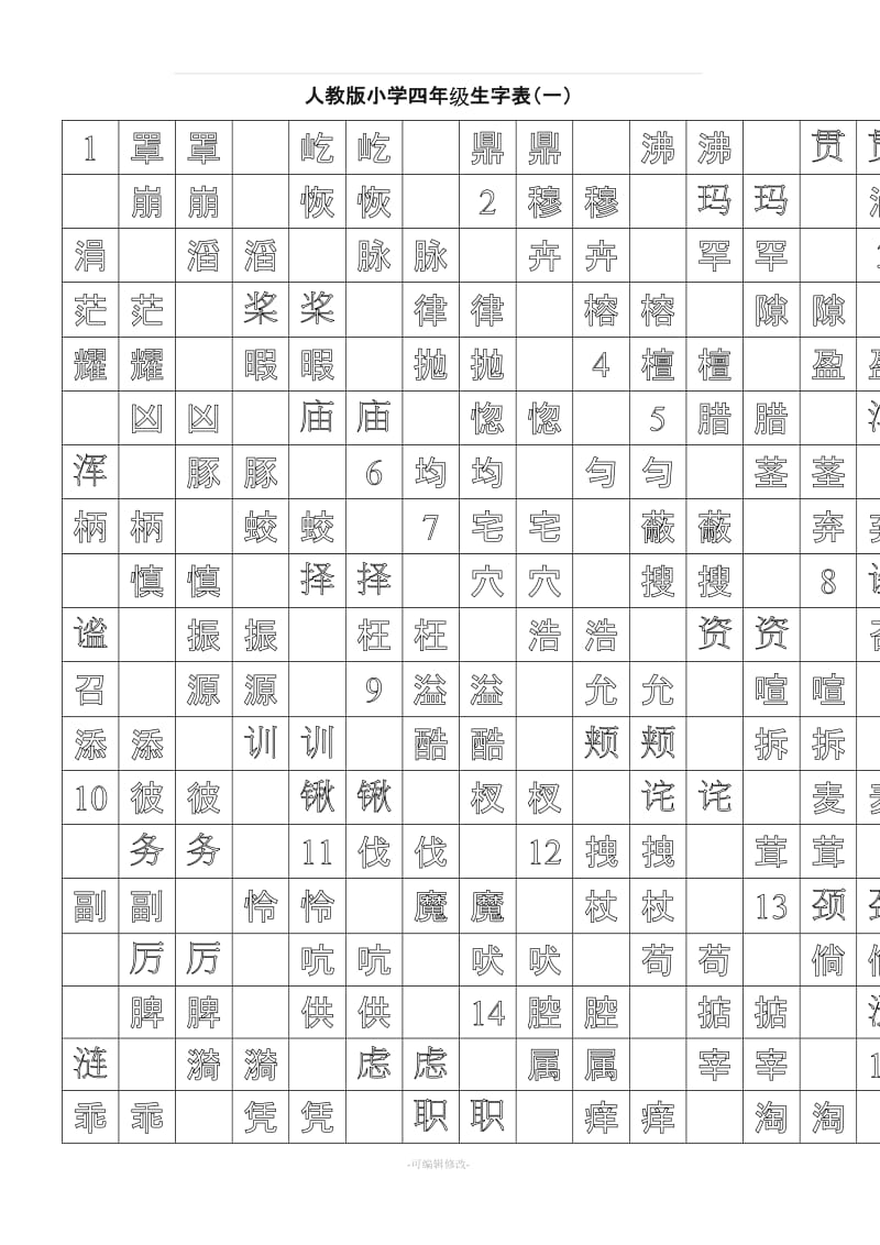 人教版四年级上册生字字帖.doc_第1页