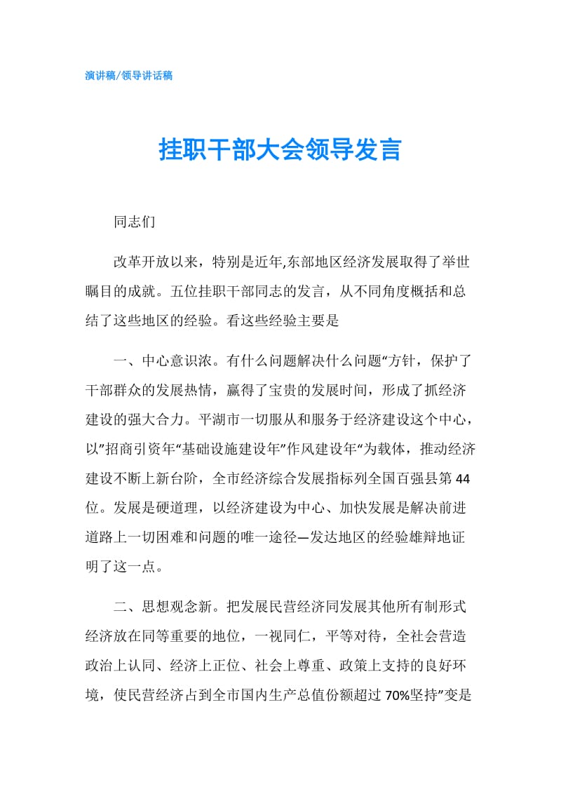 挂职干部大会领导发言.doc_第1页