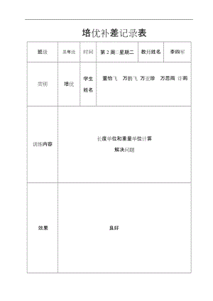 三年級上冊數(shù)學培優(yōu)輔差記錄表.doc