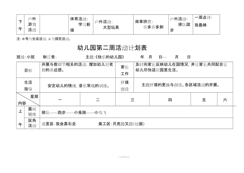 南湖幼儿园小班周活动计划表.doc_第2页