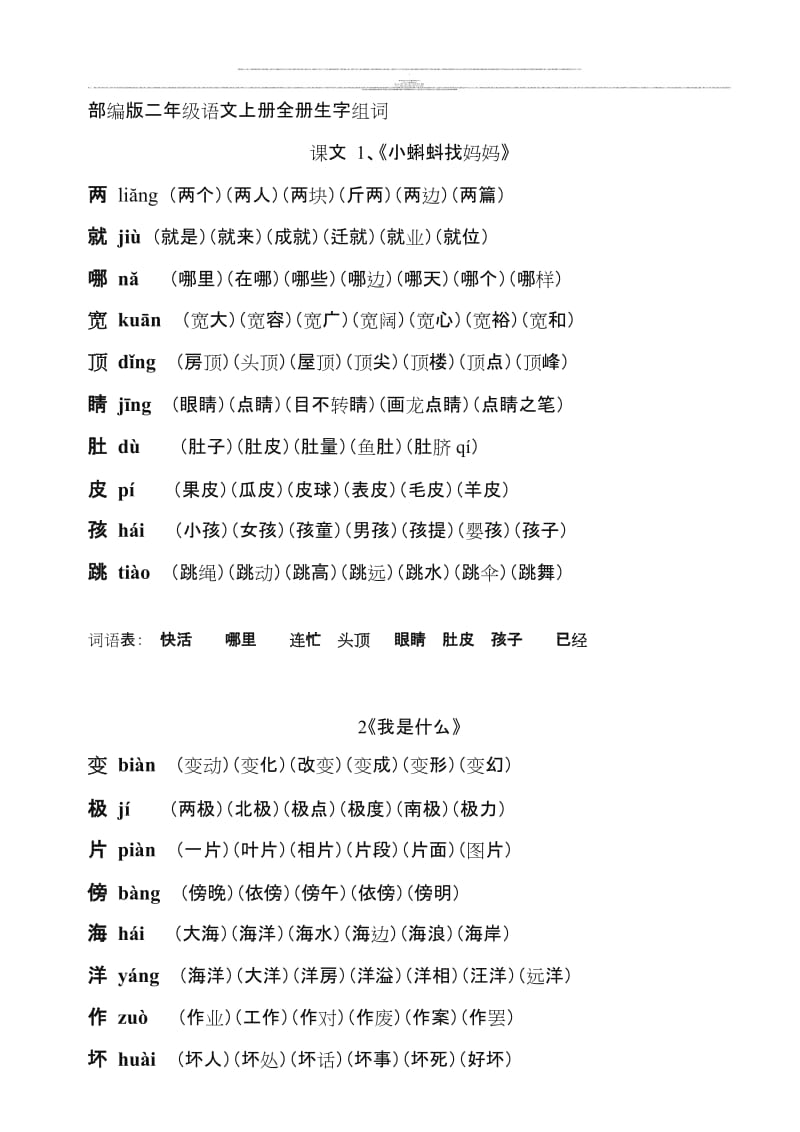 【2019年整理】部编版小学语文二年级上册组词全册.doc_第1页