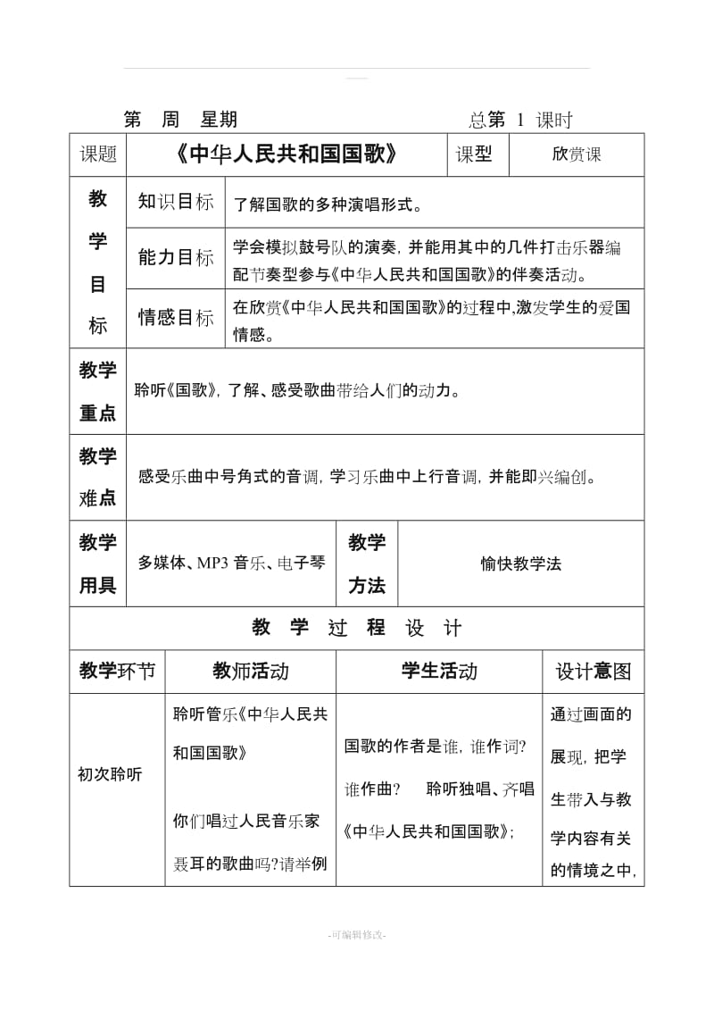 人民音乐出版社四年级音乐上册教案.doc_第1页