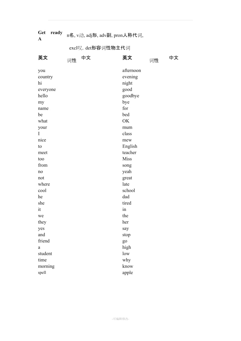 北师大版新教材 初一七上英语汉语单词表.doc_第1页
