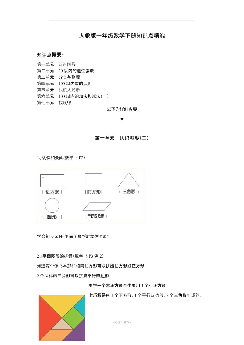 一年级数学下册知识点精编.doc_第1页