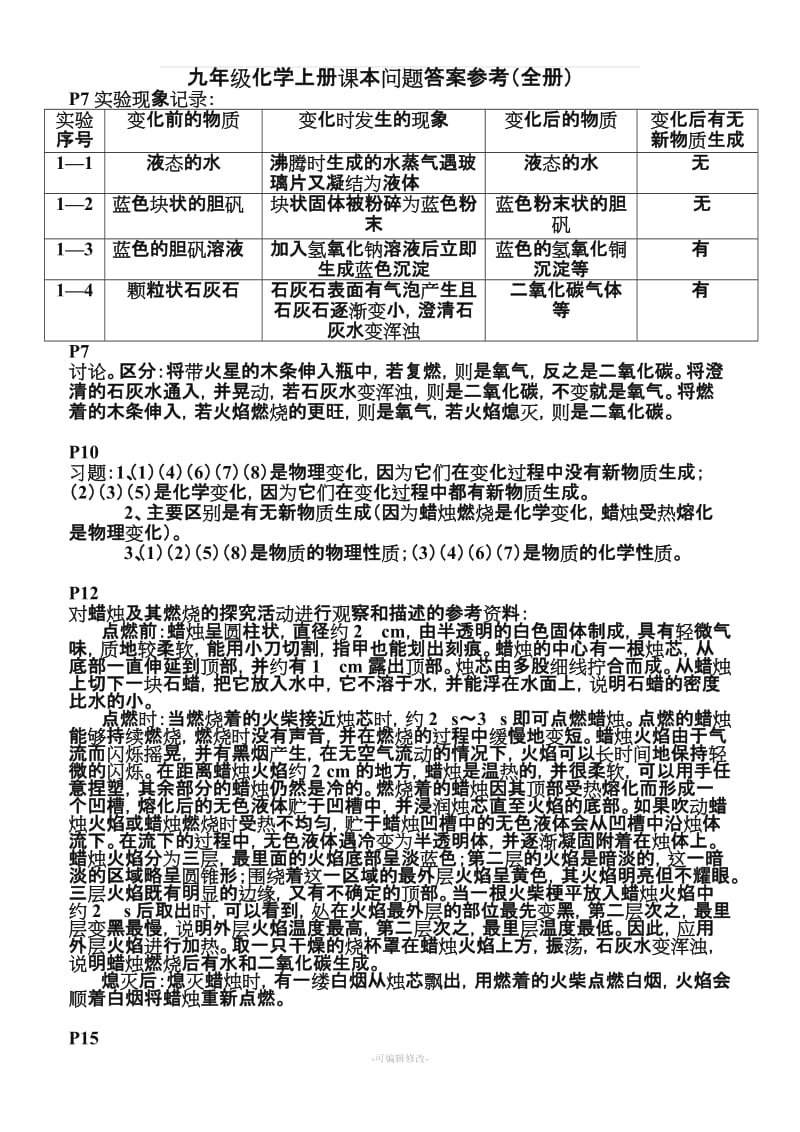 九年级化学上册课本习题解析(全册).doc_第1页