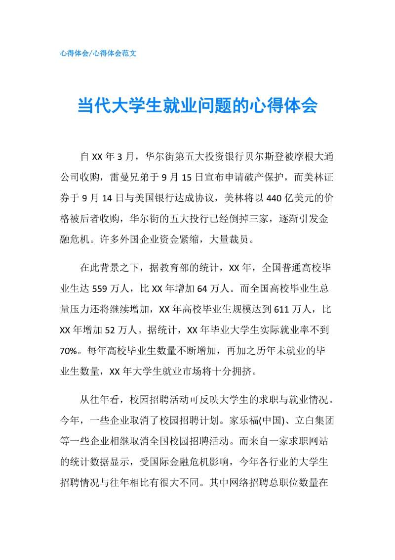 当代大学生就业问题的心得体会.doc_第1页