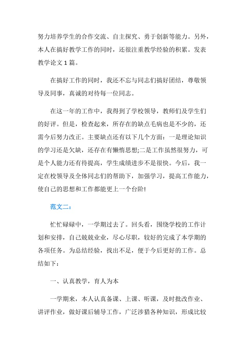 教师年度考核表工作总结.doc_第2页