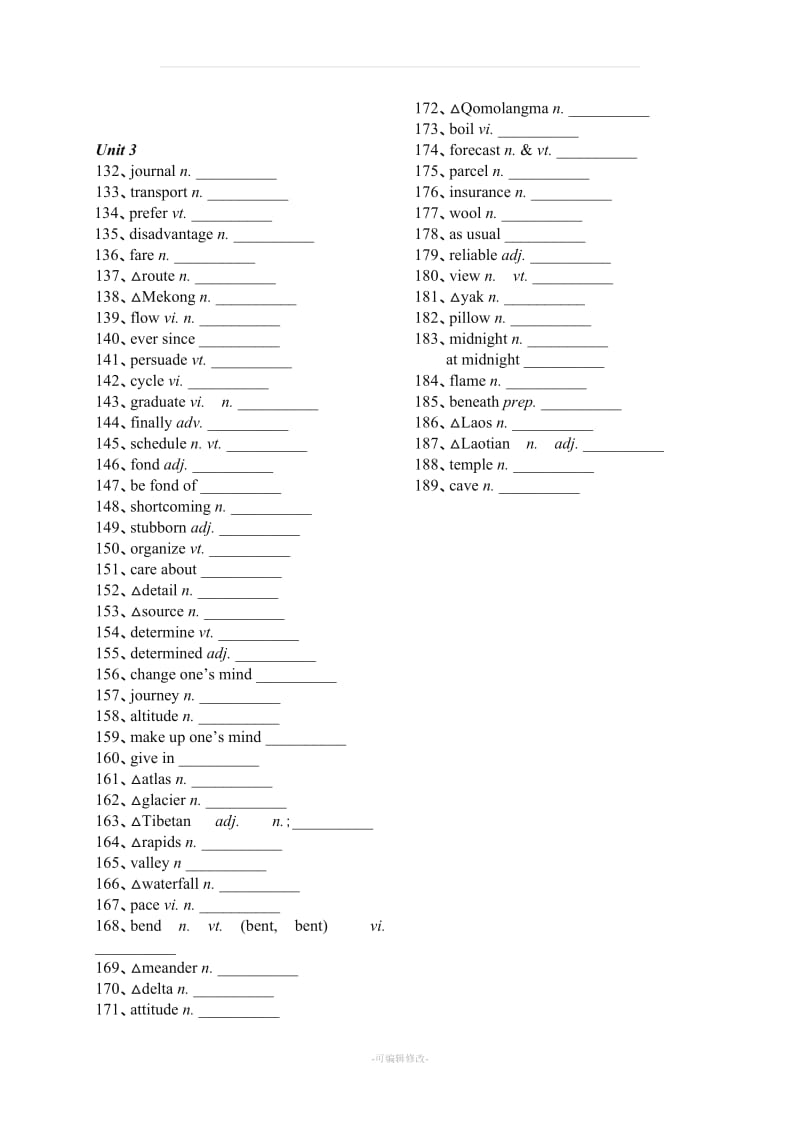 人教版高中英语必修1 单词默写(英译汉、汉译英).doc_第3页