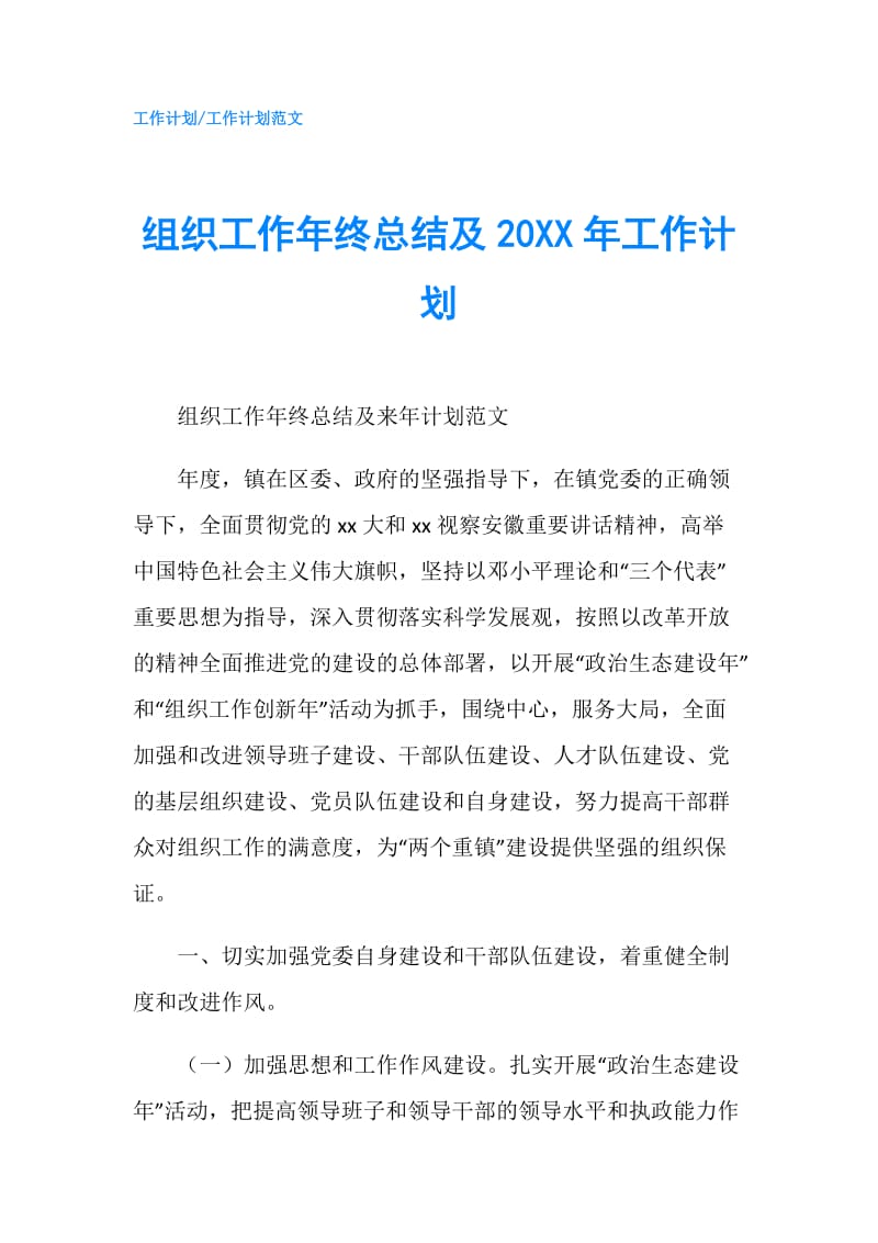 组织工作年终总结及20XX年工作计划.doc_第1页