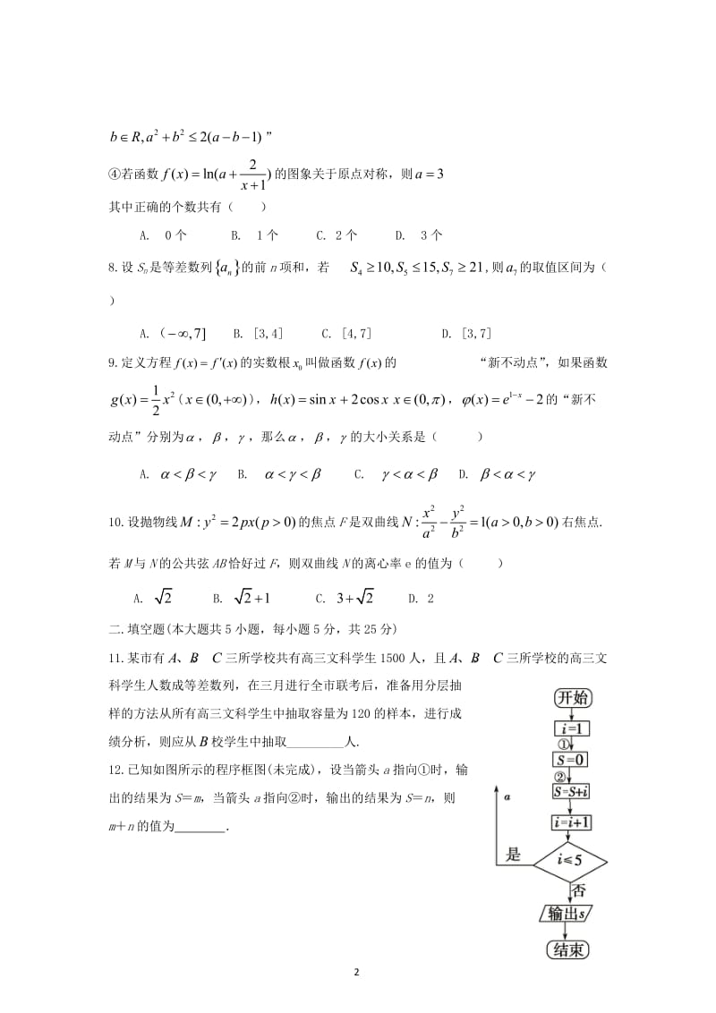 江西省八所重点高中届高考数学4月模拟联考试题 文_第2页