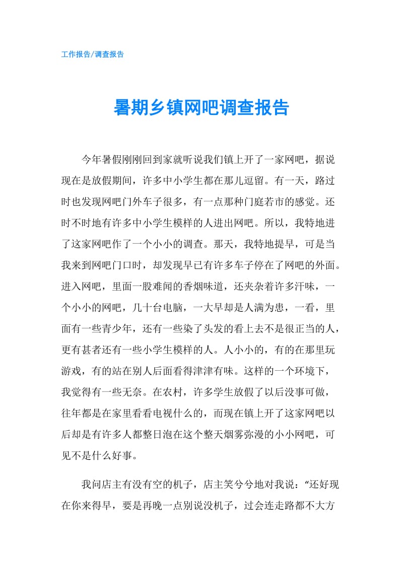 暑期乡镇网吧调查报告.doc_第1页