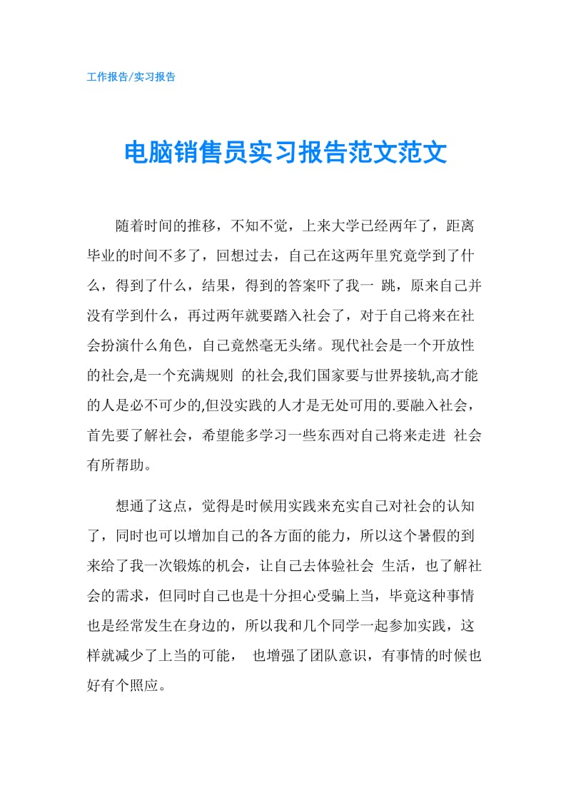 电脑销售员实习报告范文范文.doc_第1页